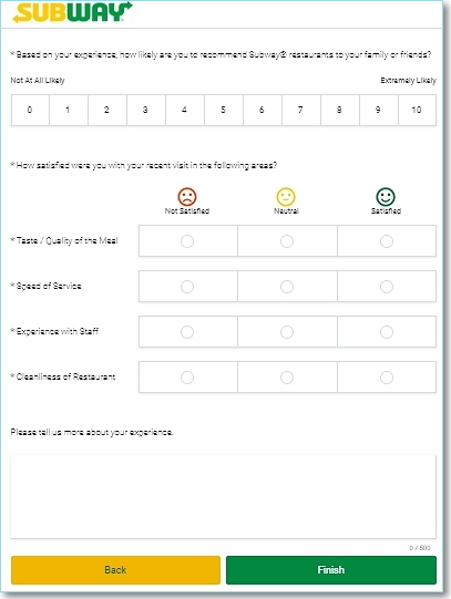 subway survey questionaries
